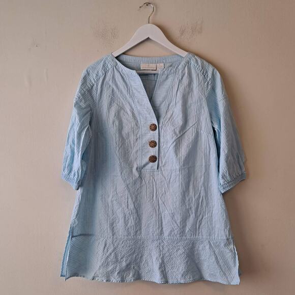 Soft Sorrounding Womens Blue Split Boat Neck Half Sleeve Striped Top - Size M - Picture 3 of 7